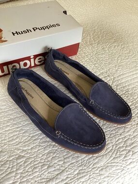 New Hush Puppies Women's 10 Navy Blue Suede Comfort Moccasin Loafers Shoes
